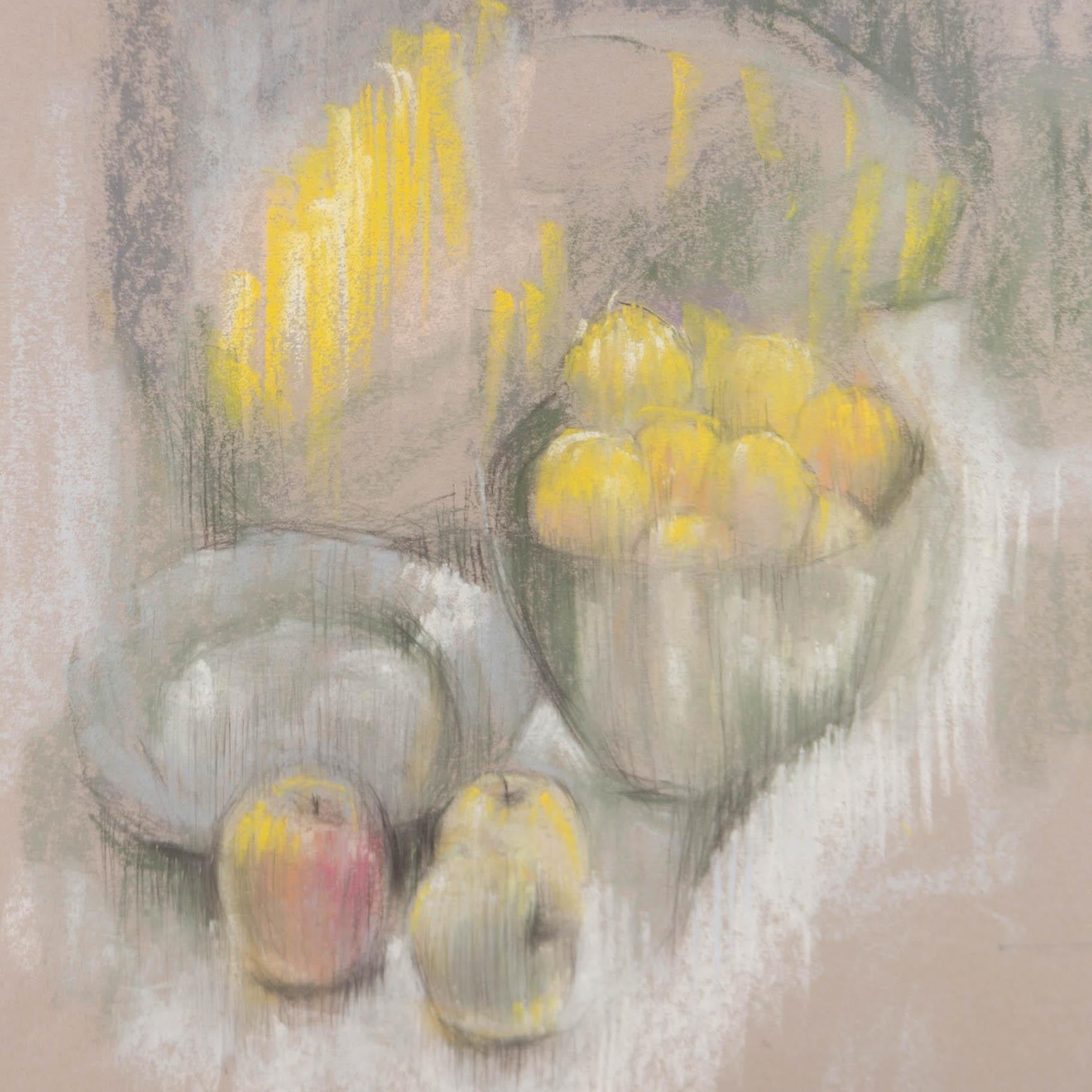 Val Hamer - Pastel contemporain, nature morte de cuisine avec pommes de terre - Gris Still-Life par Unknown