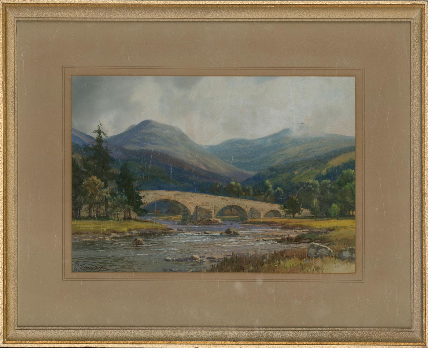 Unknown Landscape Art - G. Trevor - Signed & Framed Mid 20th Century Gouache, Old Bridge of Dee