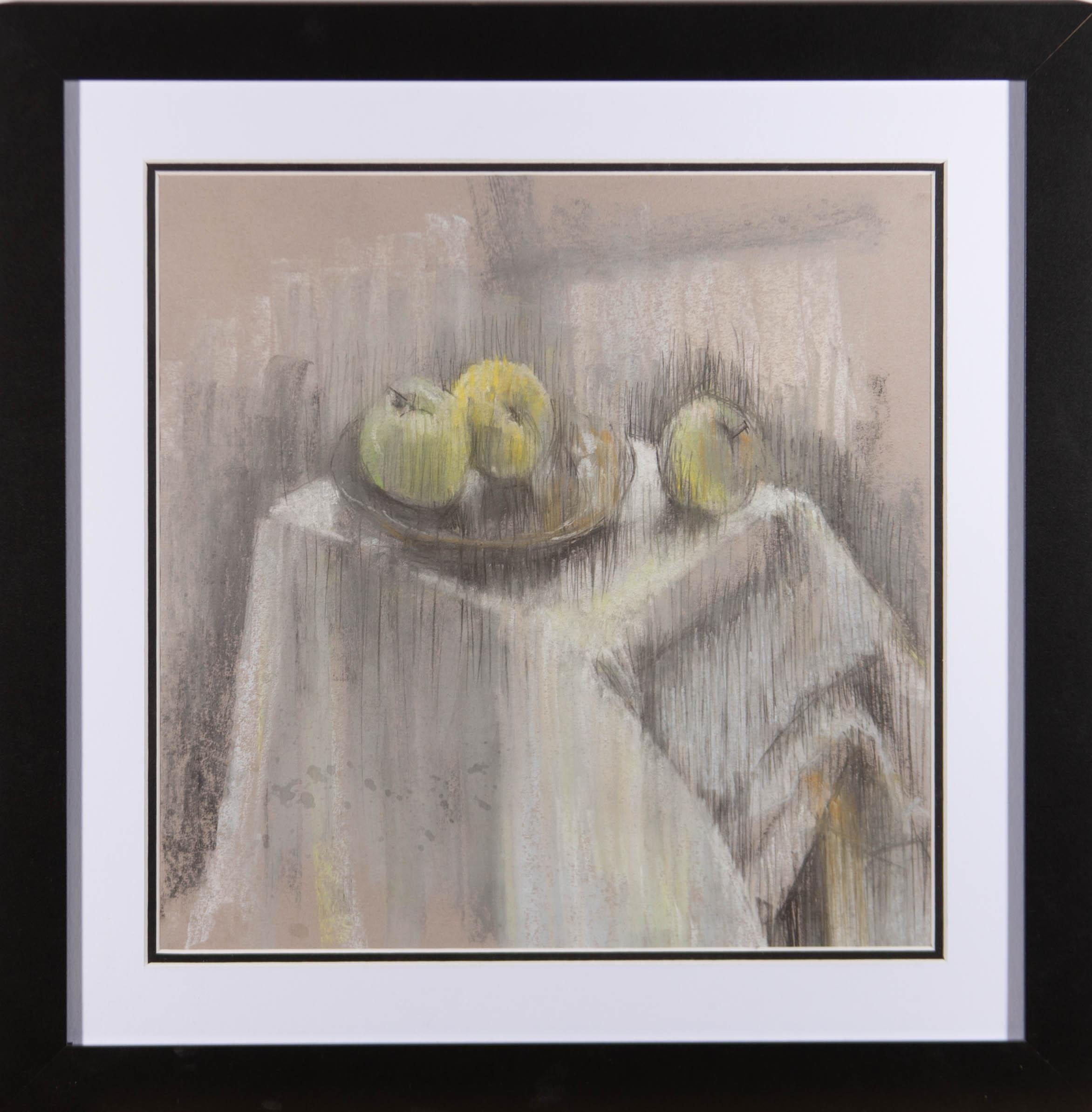 Val Hamer – Zeitgenössisches Pastell, drei grüne Äpfel