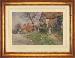 George Frederick Nicholls (1885-1935) - Watercolour, Village Scene with Figures