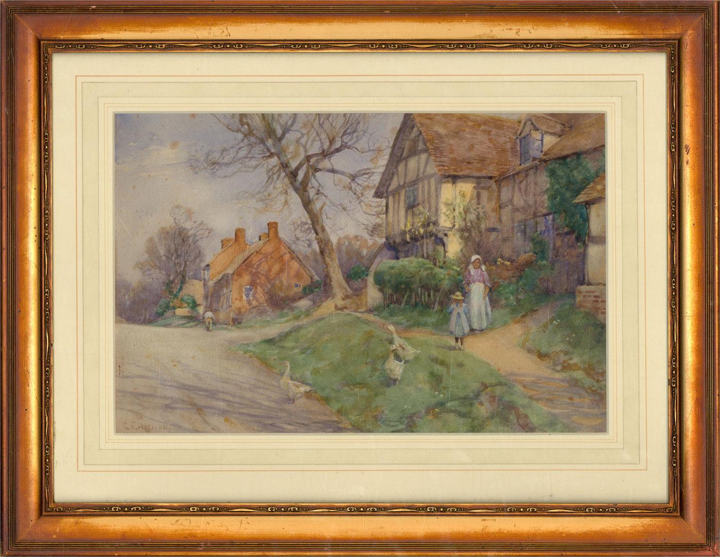 George Frederick Nicholls (1885-1935) - Watercolour, Village Scene with Figures 2
