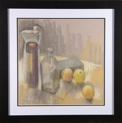 Val Hamer - Contemporary Pastel, Glass Bottle and Green Apples