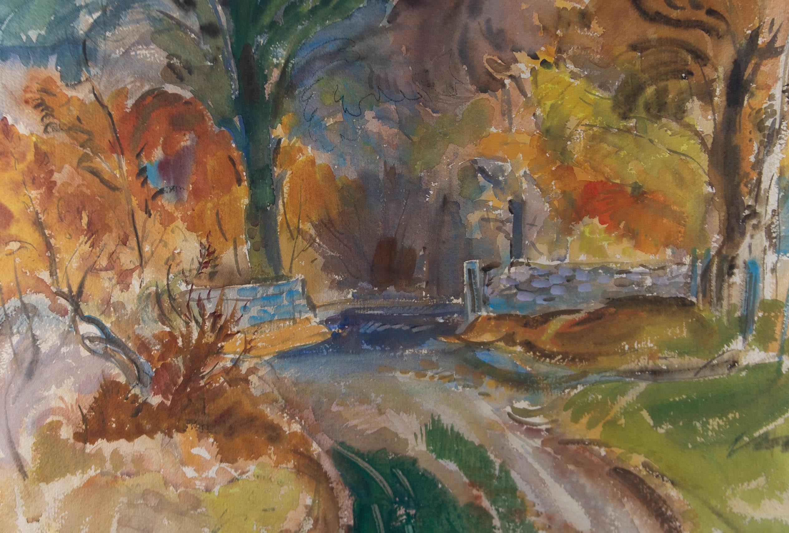A S Burns RWS (1911-1987) - Signed Mid 20th Century Watercolour, Overgrown Road - Brown Landscape Art by Unknown
