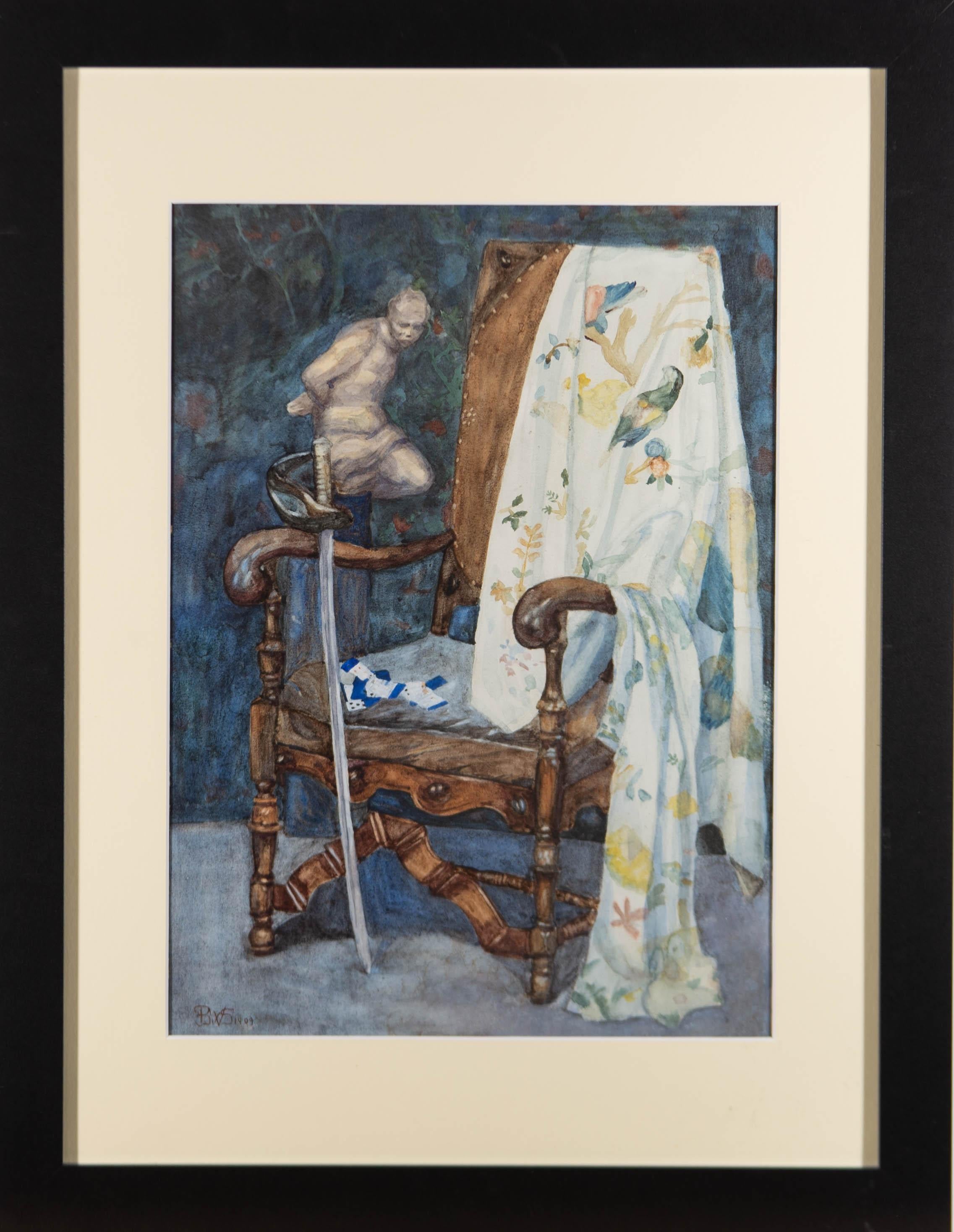 Unknown Interior Art - B.W.S. - 1909 Watercolour, The Chair