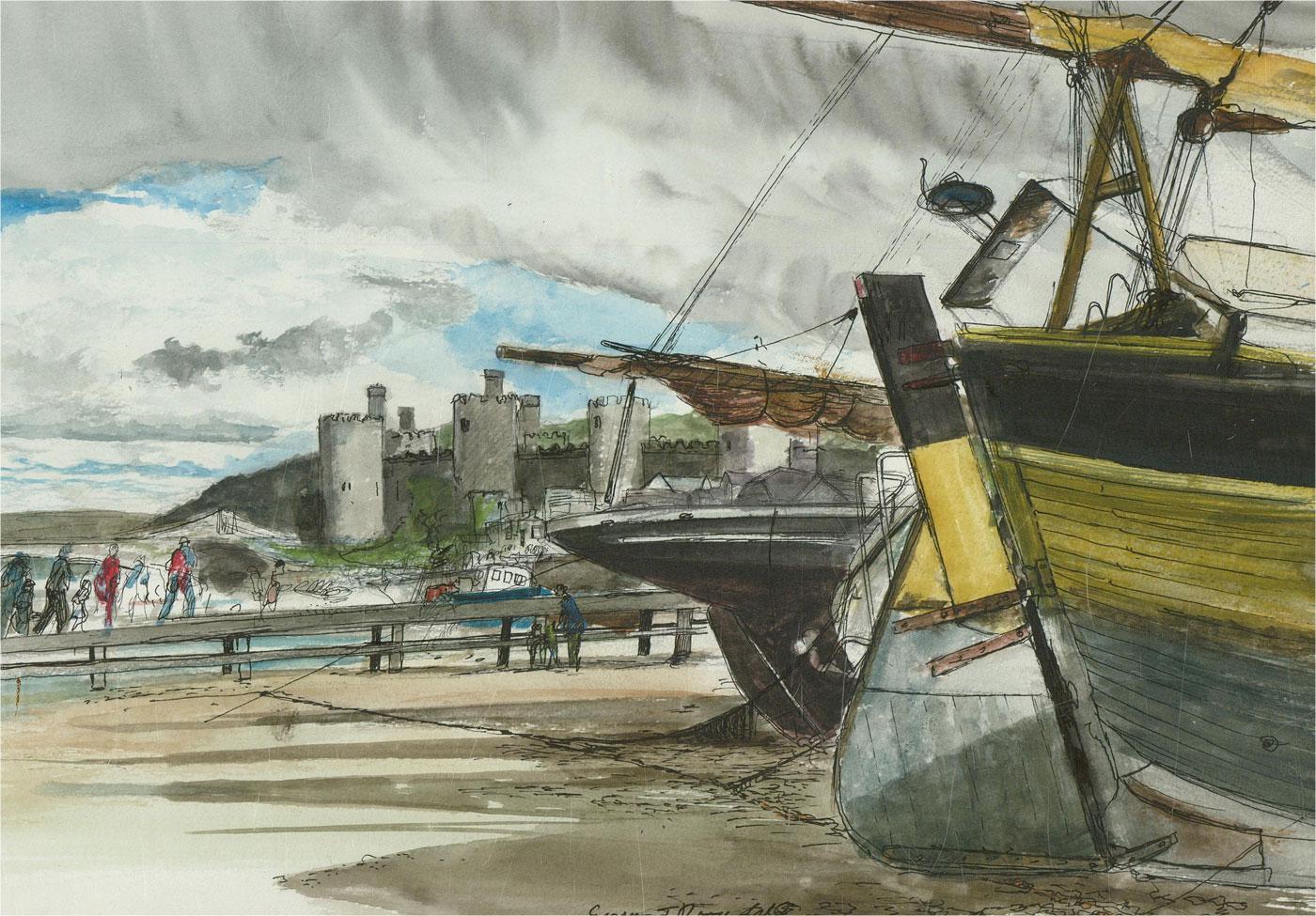 George J. Drought (b.1940) - 20th Century Watercolour, Conwy Boats - Art by Unknown
