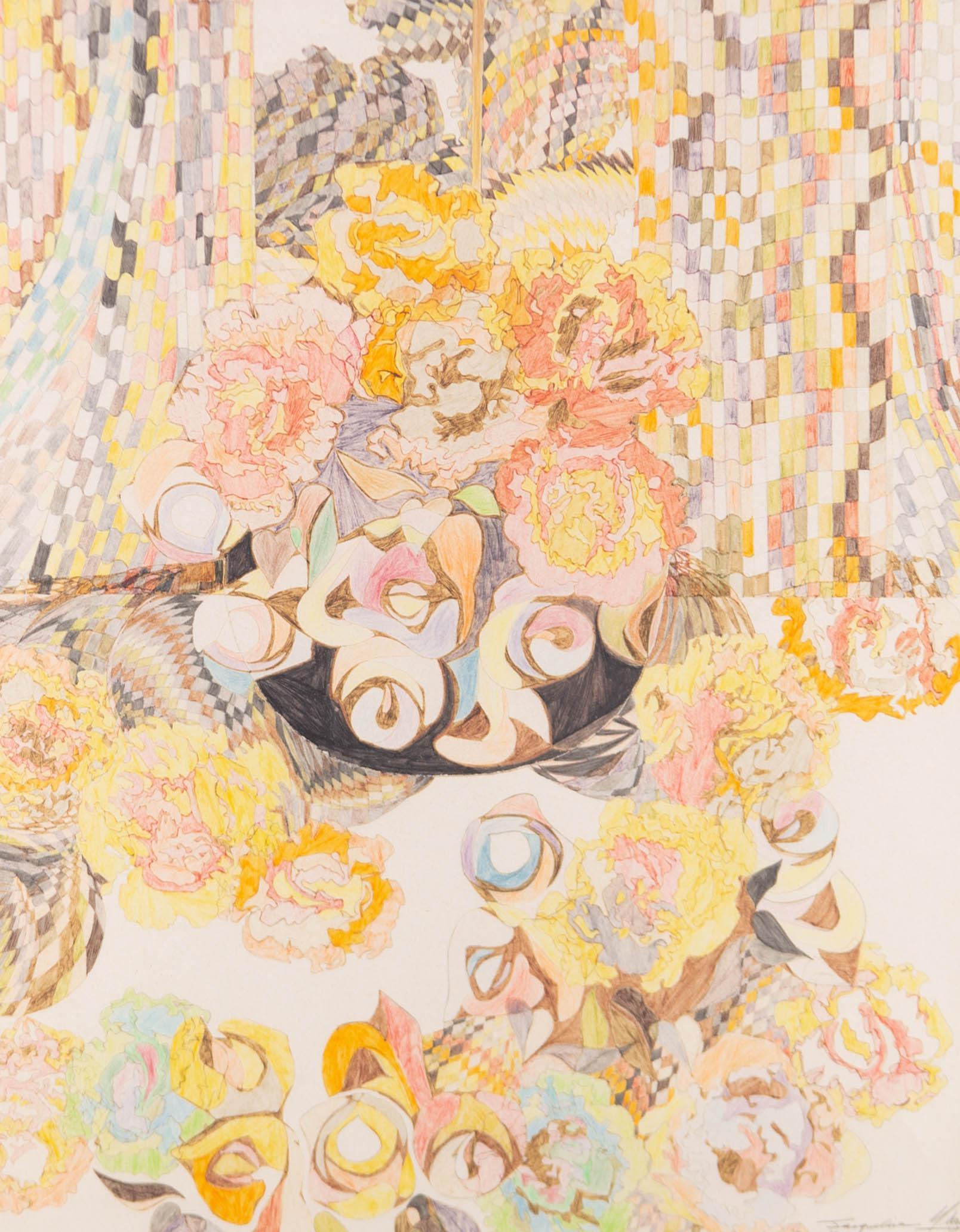 Jacqueline Midgen - 1985 Coloured Pencil, Psychedelic Still Life - Art by Unknown