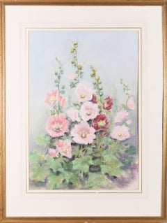 Joyce Hall - Signed & Framed Mid 20th Century Pastel, Hollyhocks