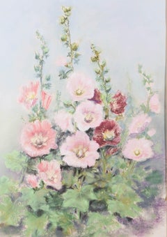 Joyce Hall - Signed & Framed Mid 20th Century Pastel, Hollyhocks