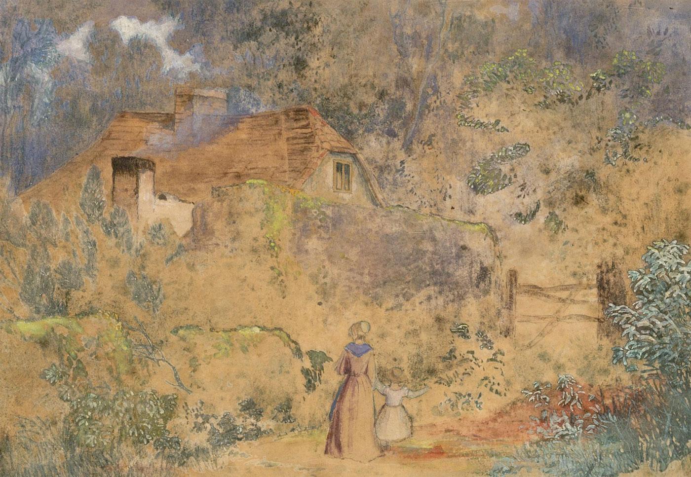 Robert Tucker (1807-1891)- Mid 19th Century Watercolour, Cottage in the Woods - Brown Landscape Art by Unknown