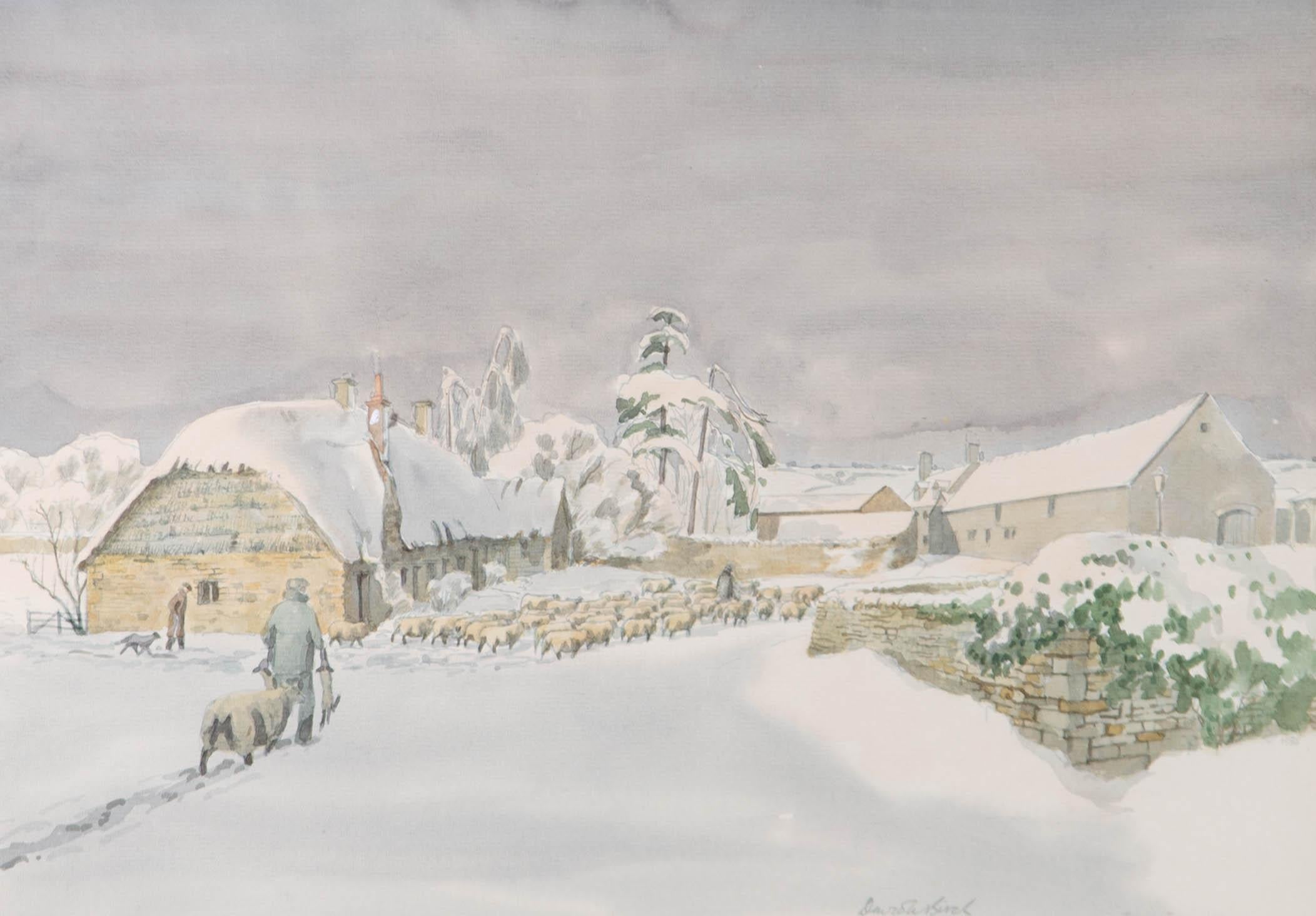 David W. Birch (b.1945) - Signed & Framed 1988 Watercolour, Late Snow - Beige Landscape Art by Unknown
