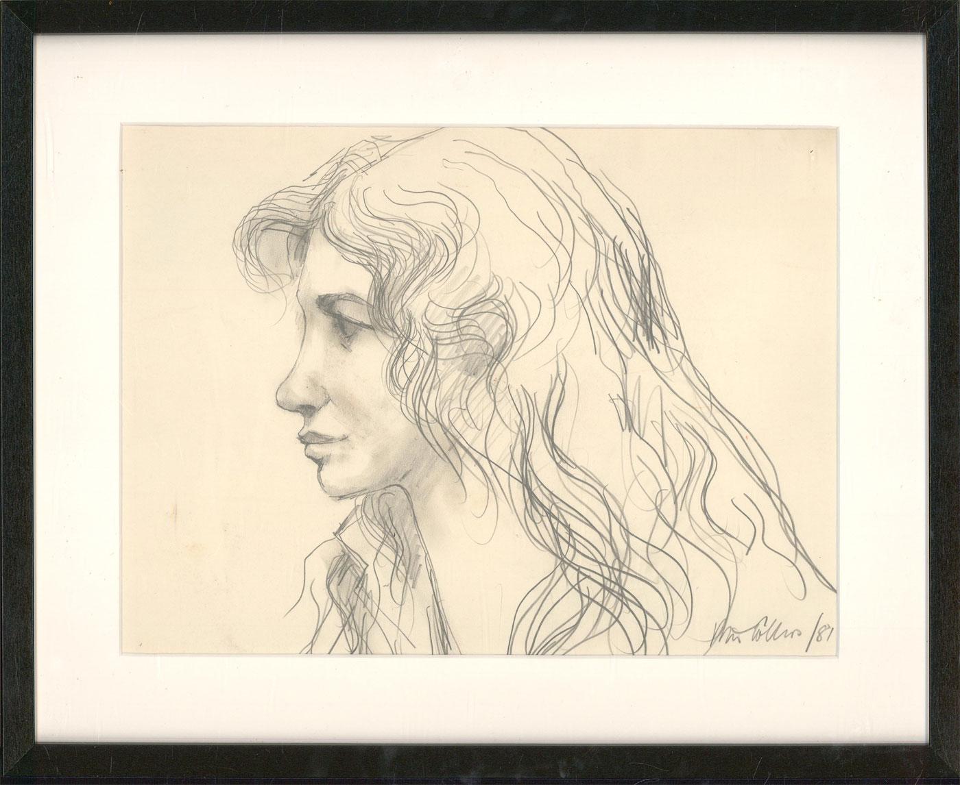 Peter Collins ARCA - Signed 1981 Graphite Drawing, Woman in Profile