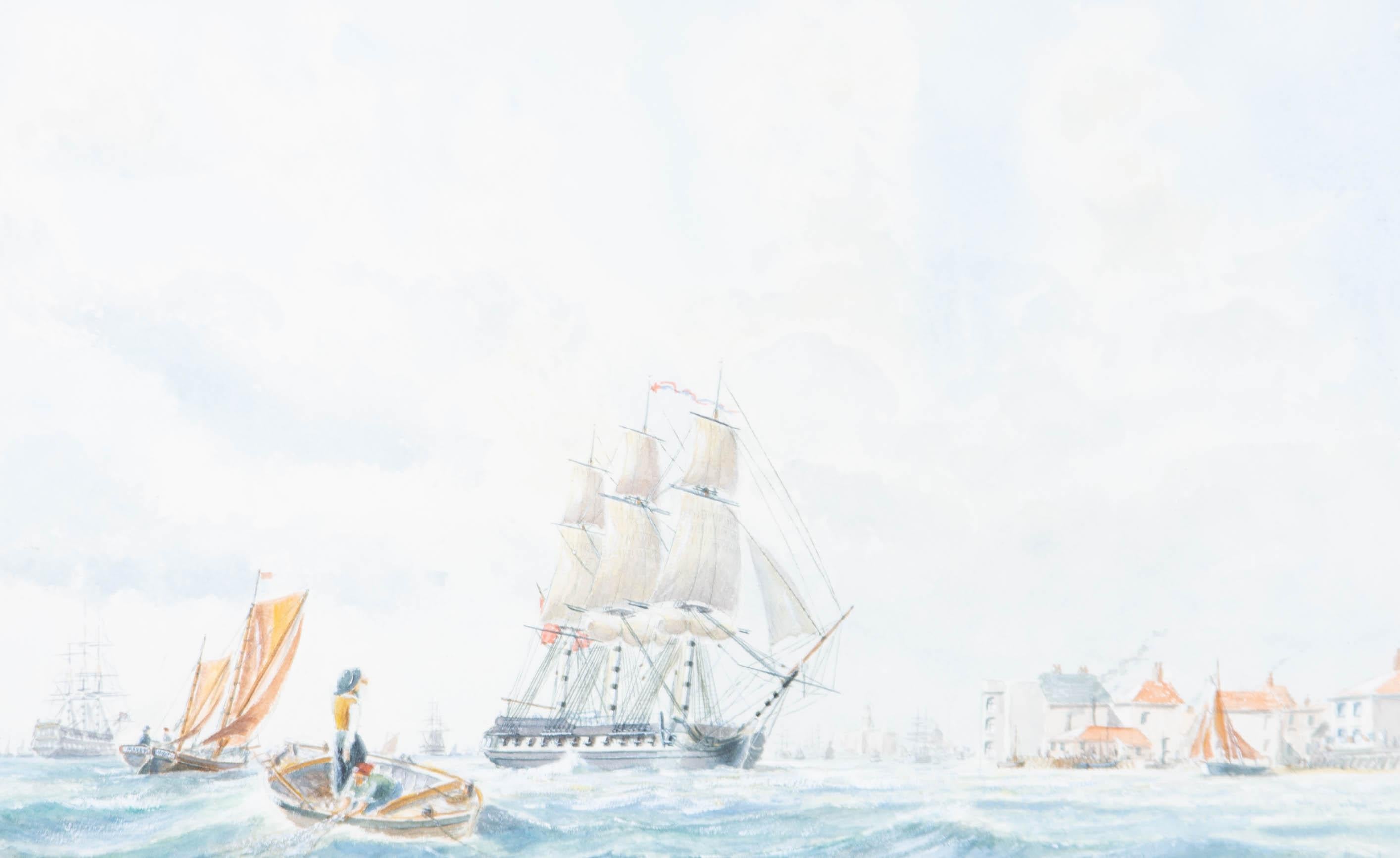 Peter Wall - Signed & Framed 1990 Watercolour, HMS Victory - Gray Figurative Art by Unknown