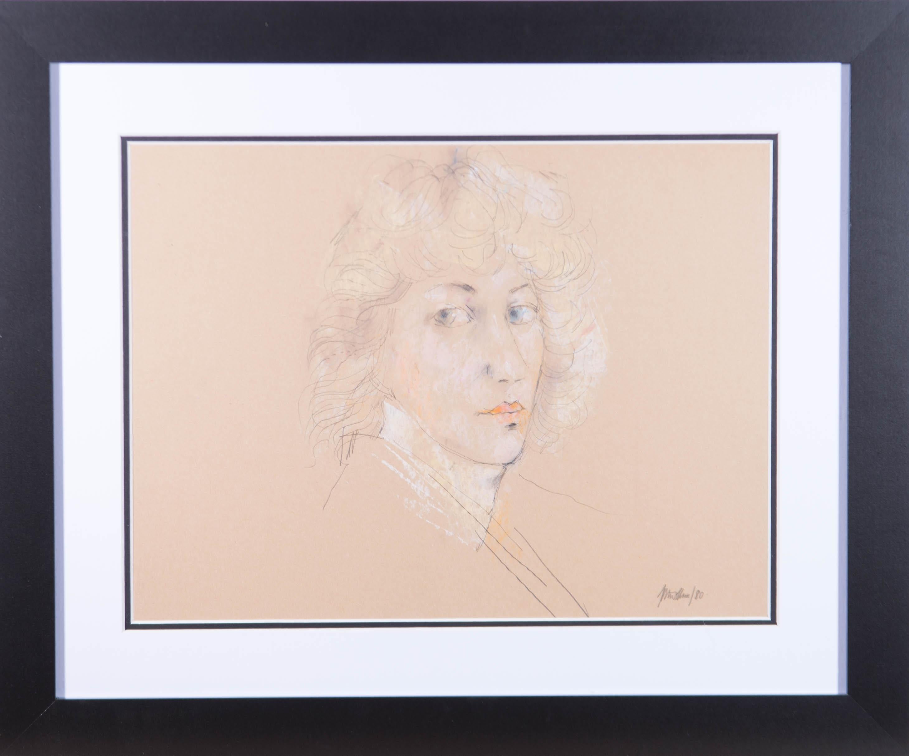 Peter Collins ARCA - Signed 1980 Graphite Drawing, Woman with Blue Eyes
