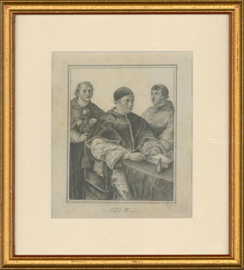 After Raphael - Fine 19th Century Graphite Drawing, Portrait of Leo X 1