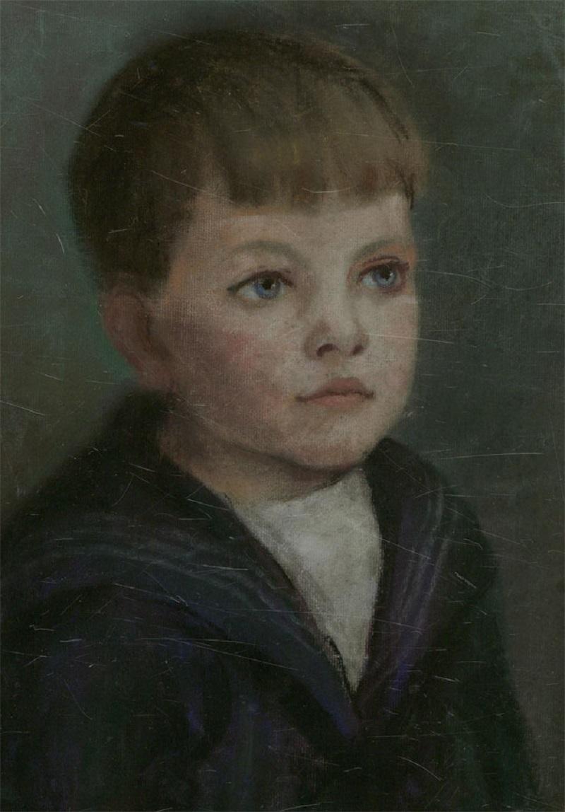 Early 20th Century Pastel - Edwardian School Boy - Black Portrait by Unknown