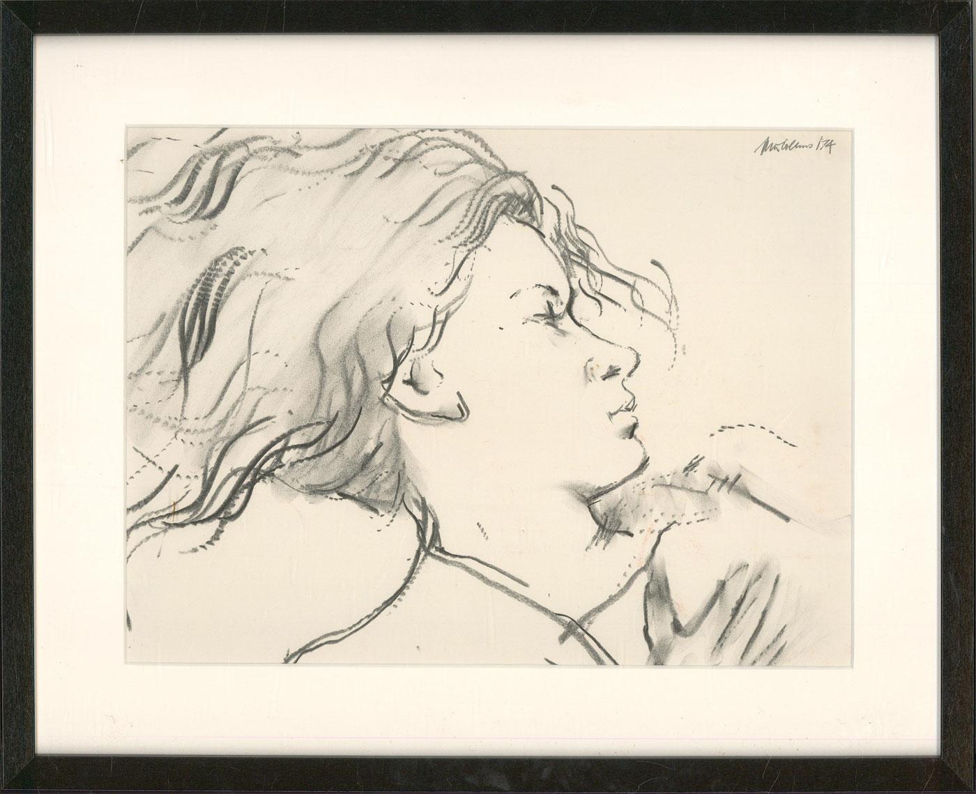Peter Collins ARCA - 1974 Charcoal Drawing, Sleeping Woman