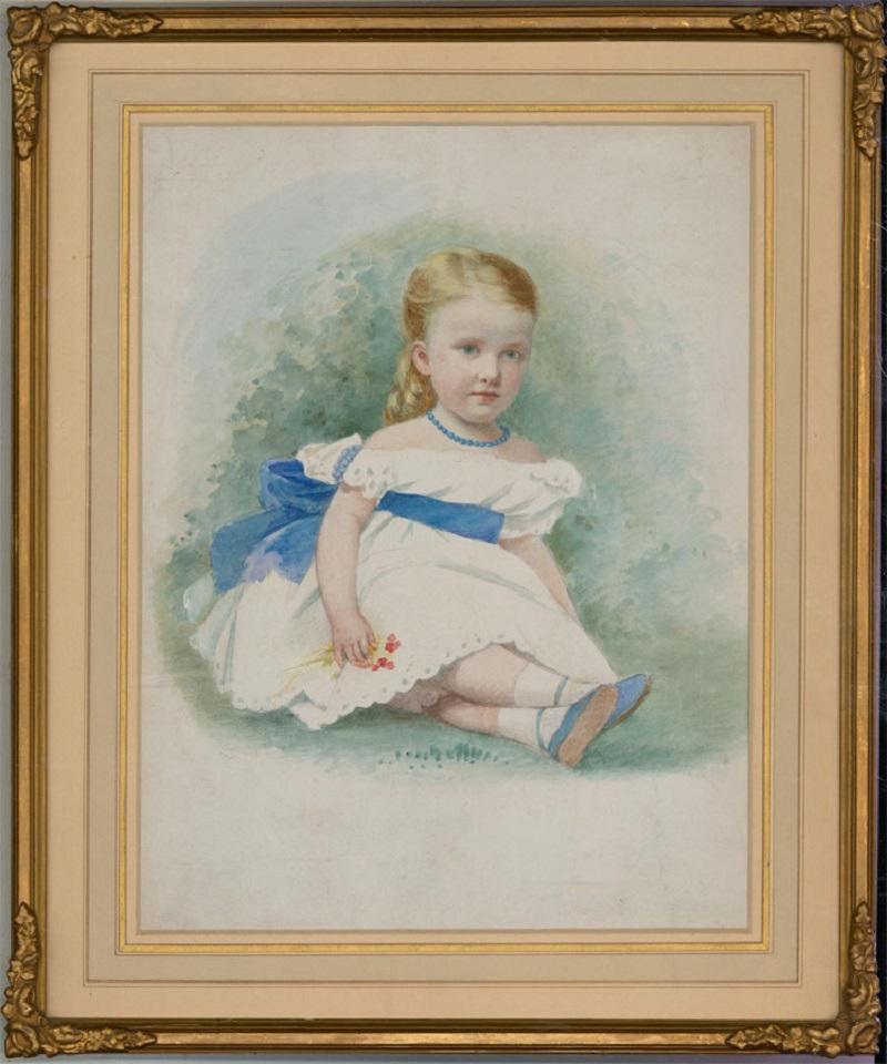 Unknown Portrait - Framed Late 19th Century Watercolour - Victorian Child