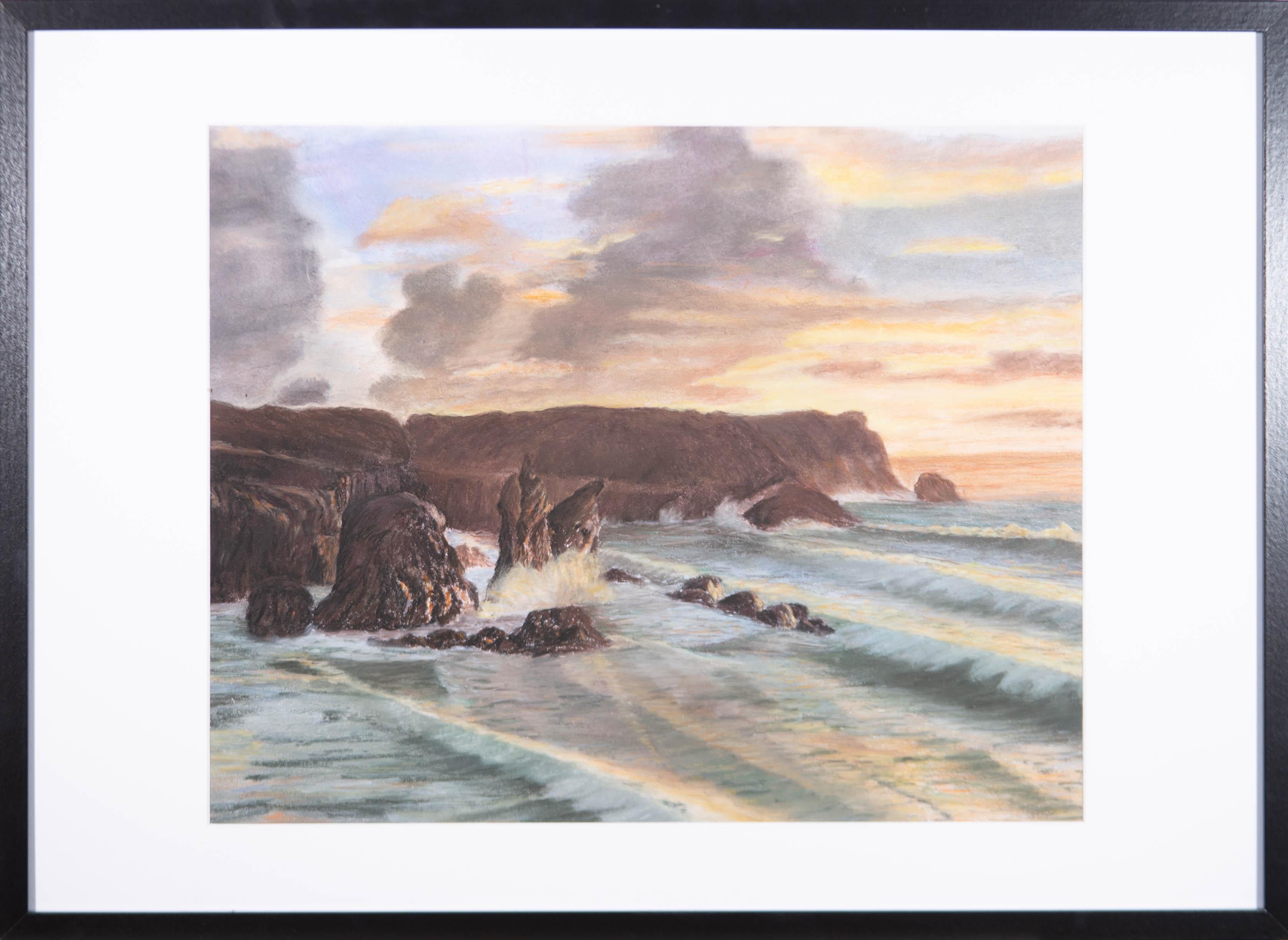 Unknown Figurative Art - 20th Century Pastel - Sunset Ocean View