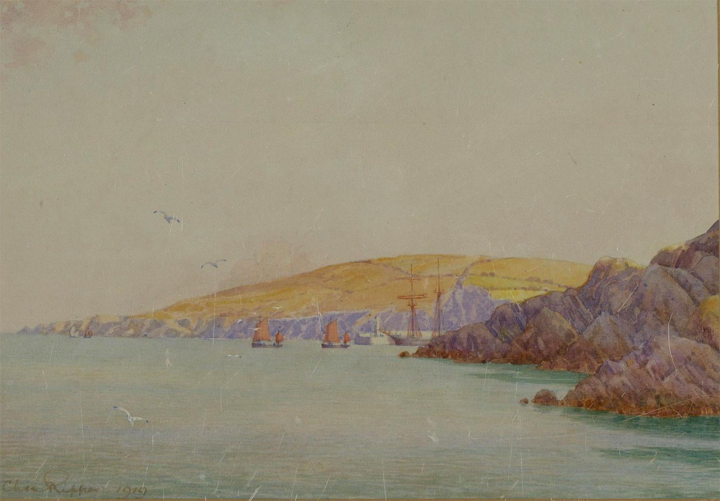 Charles Ripper - 1919 Watercolour, Sea View with Boats - Art by Unknown