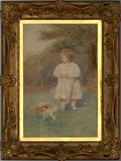 Early 20th Century Watercolour - Portrait of a Young Girl in White Dress