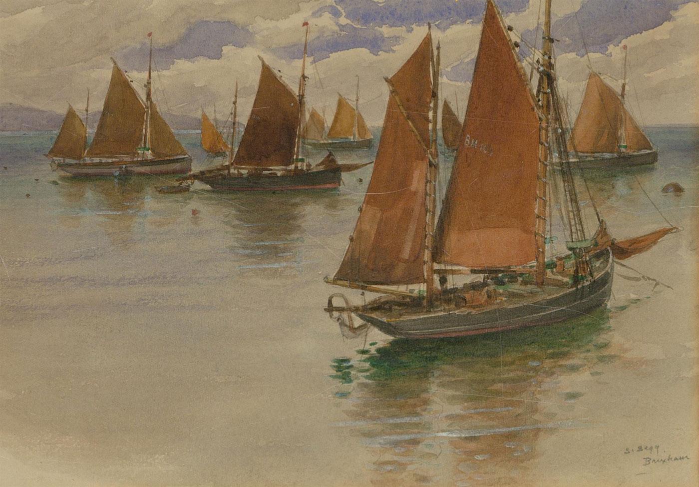 Samuel Begg (1854-1936) - Early 20th Century Watercolour, Brixham Harbour - Brown Figurative Art by Unknown