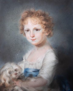 Attrib.John Russell RA (1745â€“1806) - 18thC Pastel, Young Boy With A Pekingese