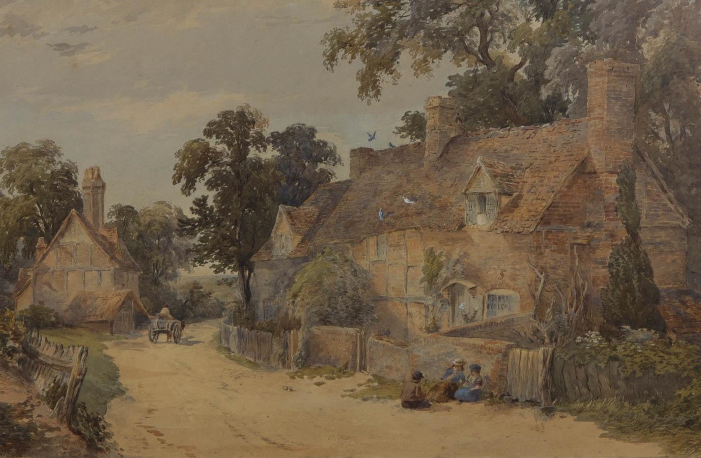 Lawrence George Bomford (1847-1926) - Watercolour, Village Scene with Horse Cart - Brown Landscape Art by Unknown