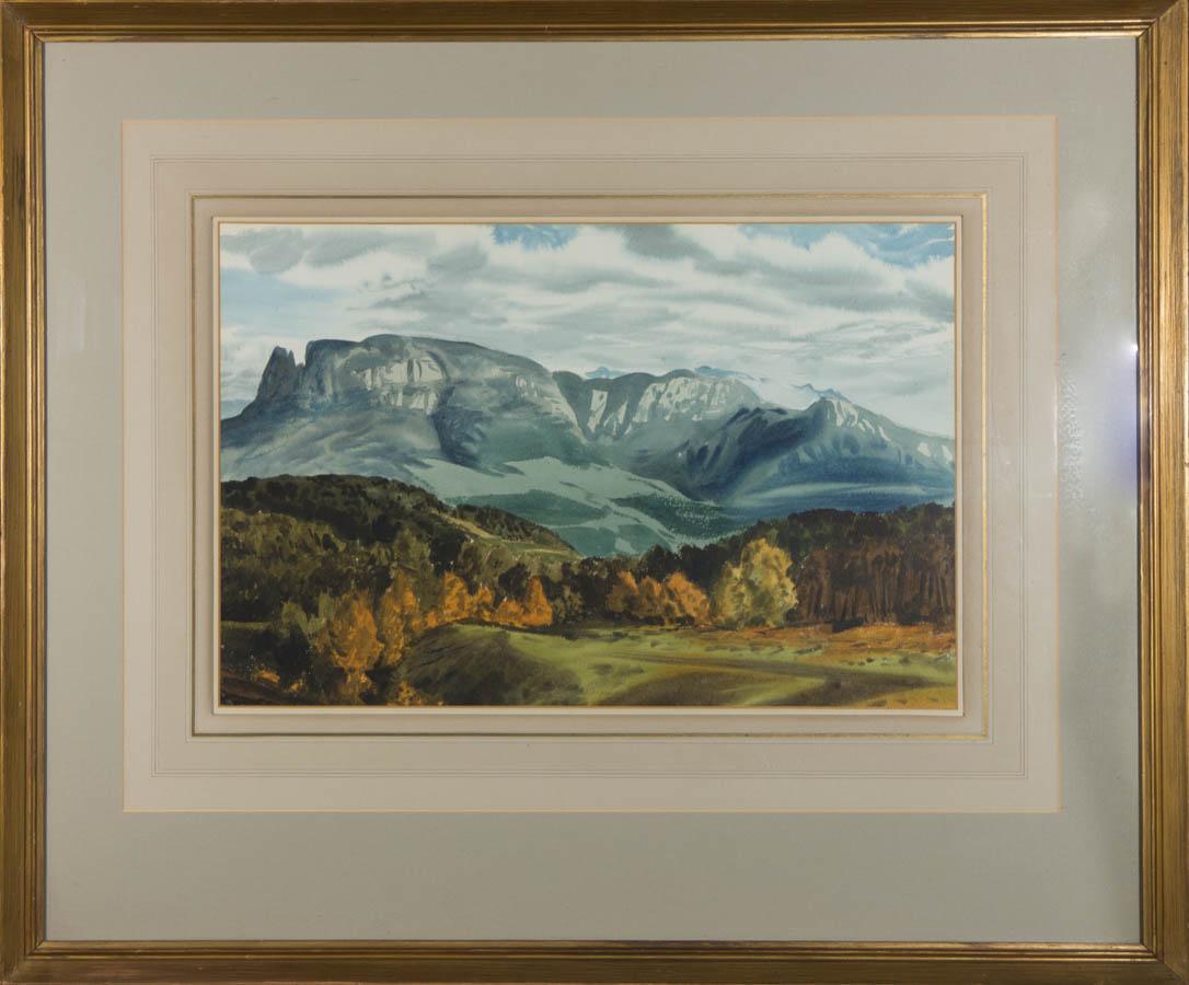 Unknown Landscape Art - 1956 Watercolour - Distant Mountains