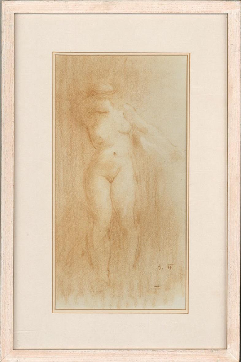Nude Unknown - Figure nue encadrée Pastel, 1977