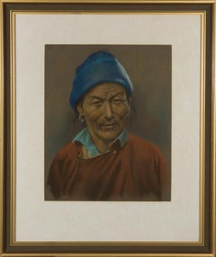 J.A. Hulbert (1900-1979) - Framed 20th Century Pastel, Man with Blue Hat
