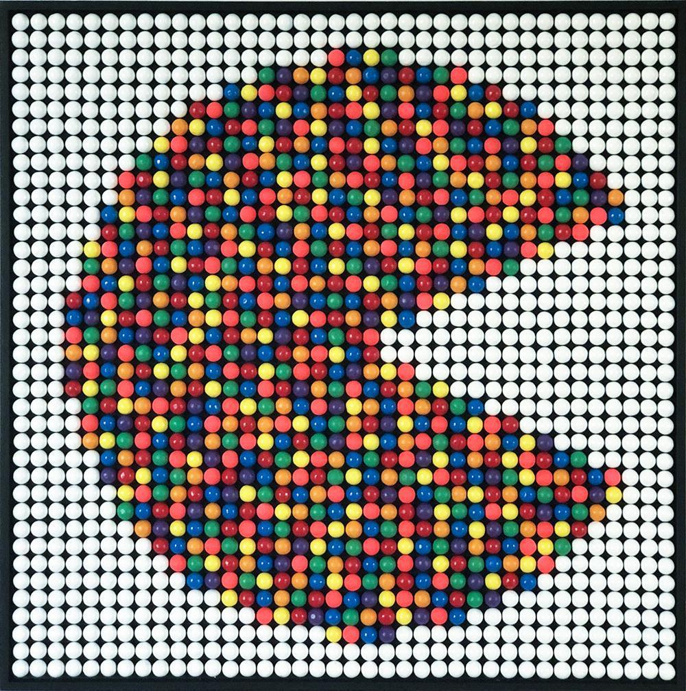 Mike Pelland Abstract Painting - Bubble Gums Multicolour Pacman Painting on wood, 2020