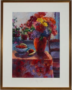 Lynn Golden - 20th Century Pastel, Flowers and Fruit on Table Top