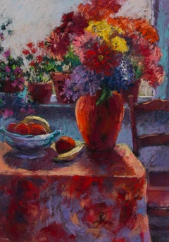 Lynn Golden - 20th Century Pastel, Flowers and Fruit on Table Top