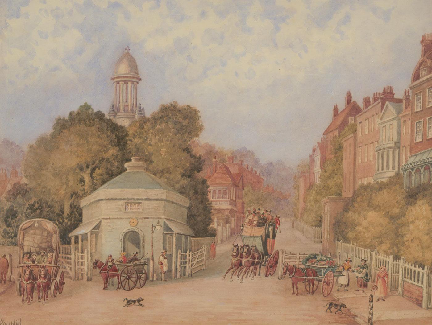 W. Hinchliff – signiertes Aquarell des frühen 20. Jahrhunderts, Kennington Turnpike – Art von Unknown