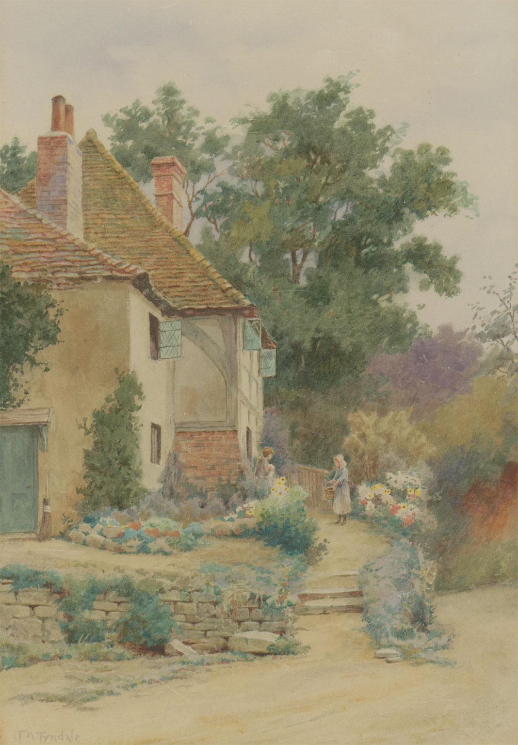 Thomas Nicholson Tyndale (1860-1930) - Watercolour, Cottage with Two Figures - Art by Unknown