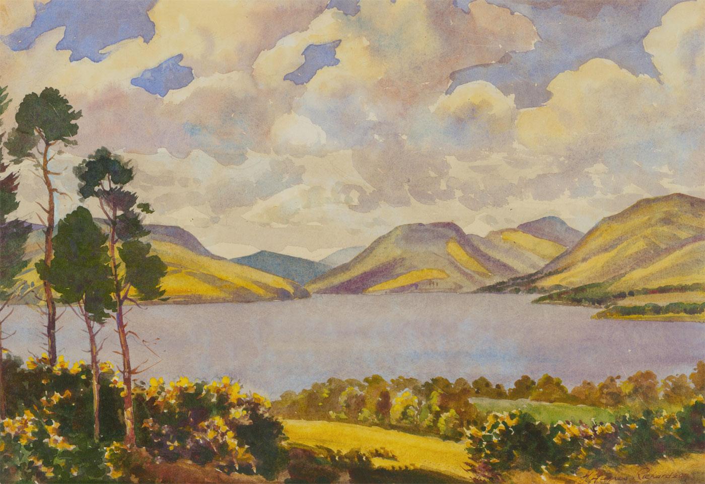A fine study of the lake district by the British artist Herbert Henry Hughes Richardson. Most likely completed after WWII when Richardson moved the Midlands. Excellently presented in a washline mount and gilt frame. Label to the reverse from Warwick