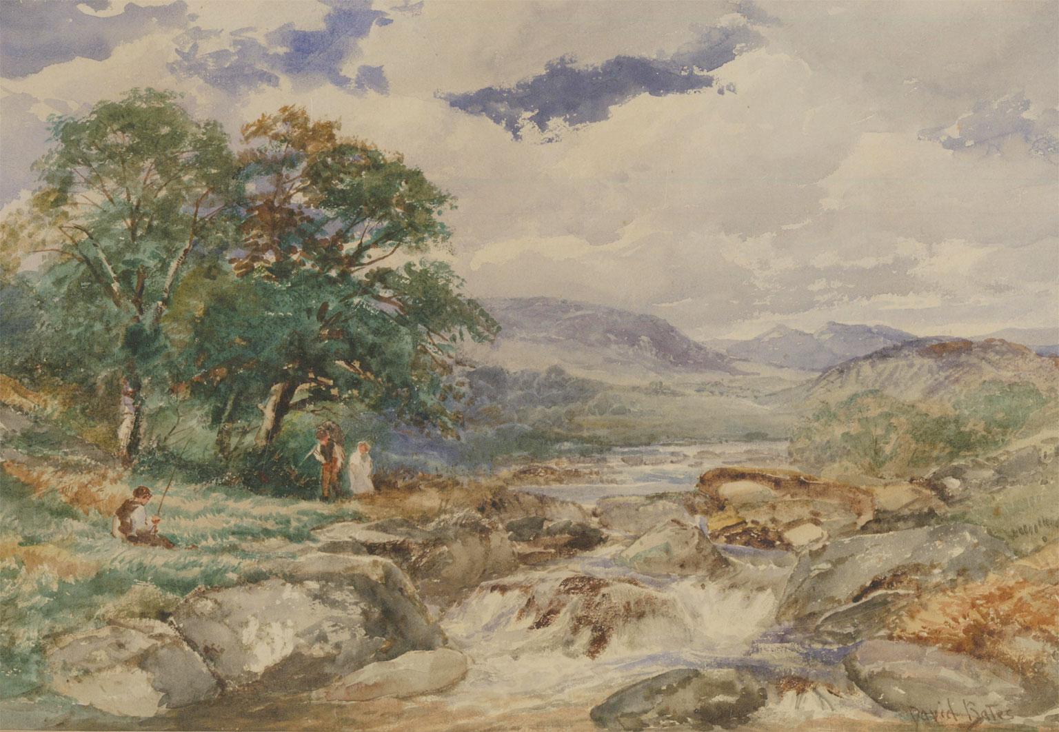 David Bates (1840-1921) - Fine Watercolour, On the Machno River, North Wales - Art by Unknown