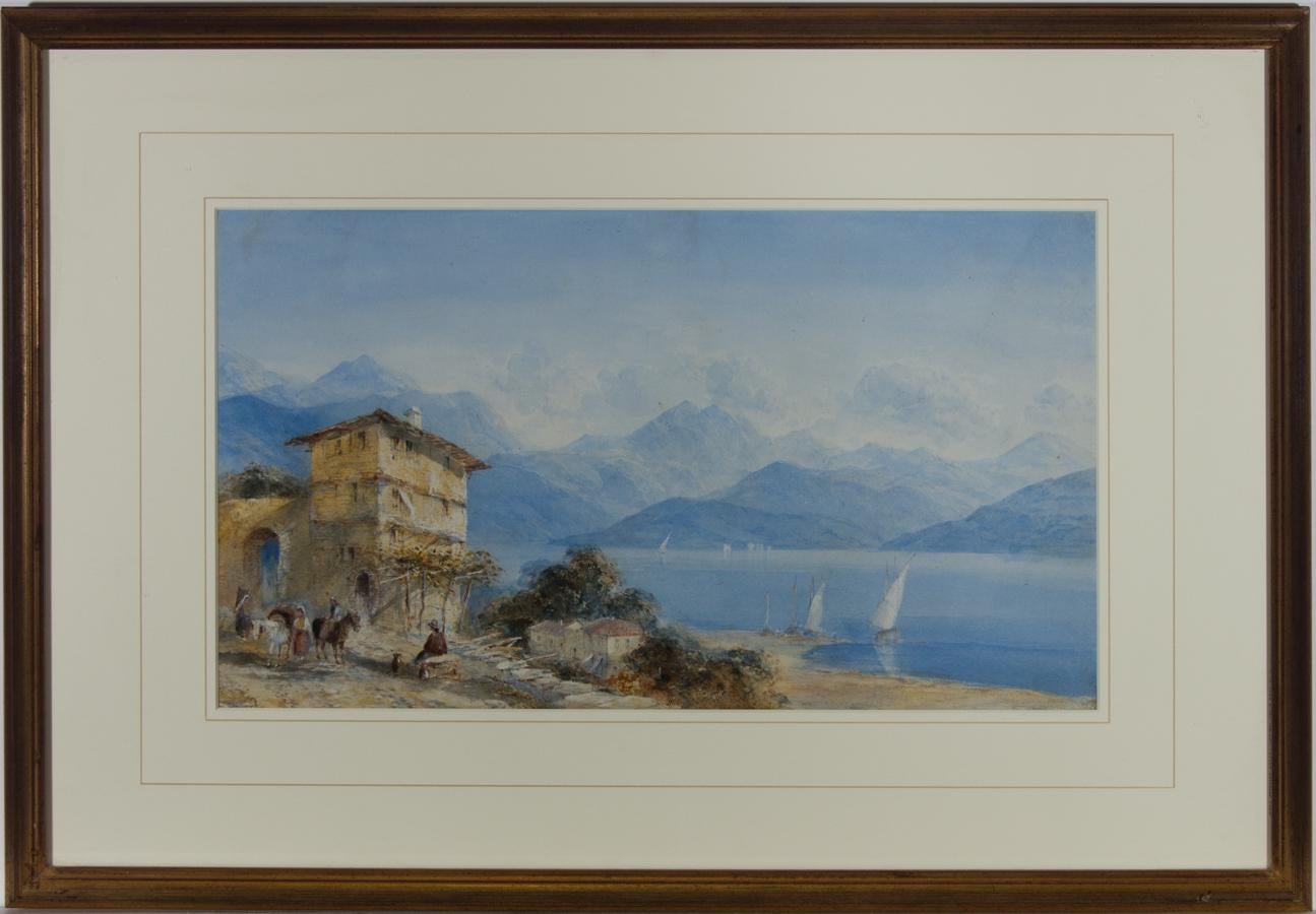 Unknown Landscape Art - Framed Late 19th Century Watercolour - Northern Italian Lake Scene