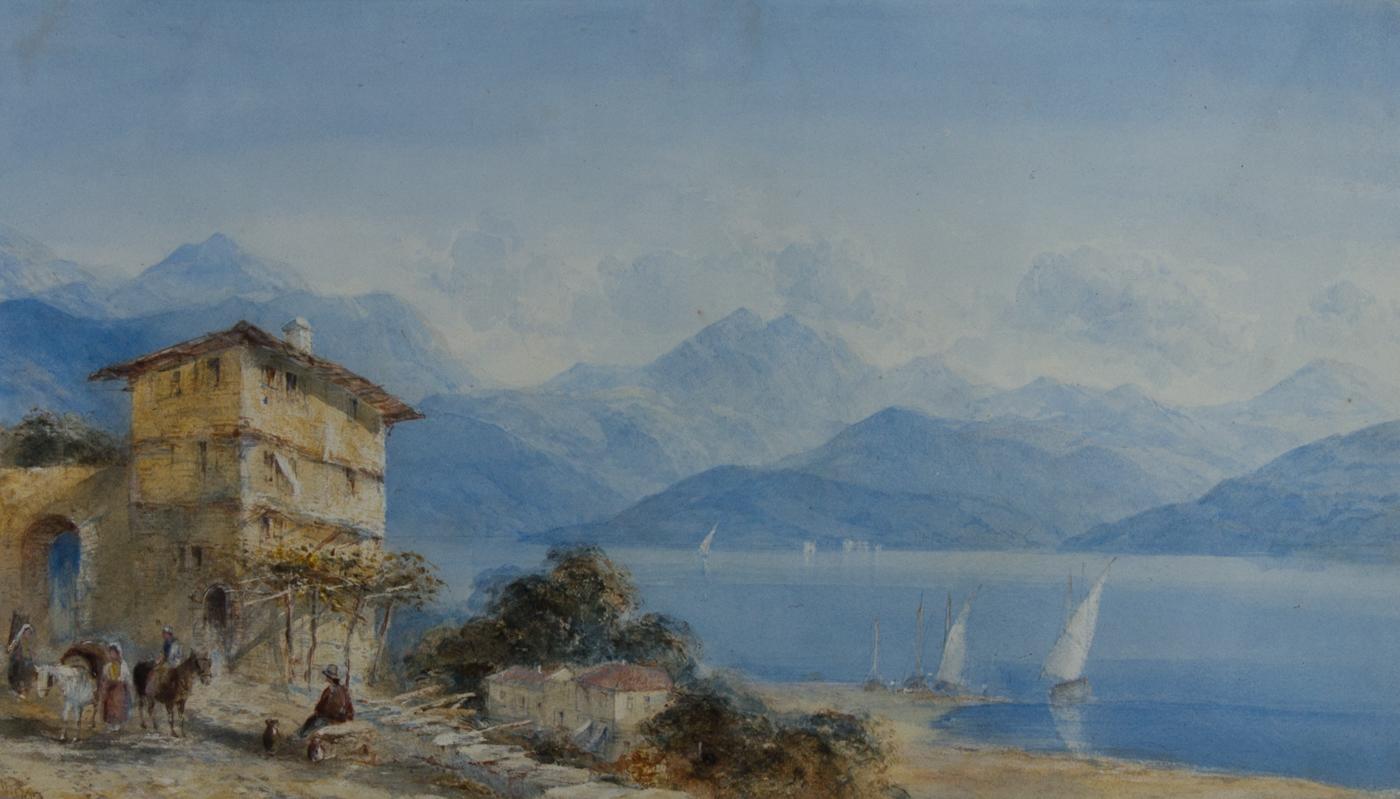 Framed Late 19th Century Watercolour - Northern Italian Lake Scene - Art by Unknown