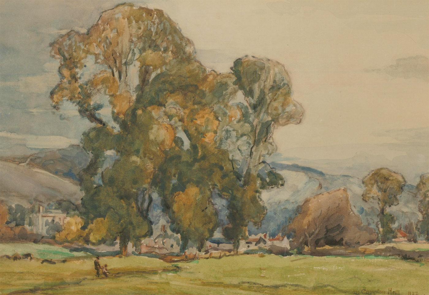 Joseph Compton Hall RBA (1863-1937) - Fine 1922 Watercolour, Parkland View 1