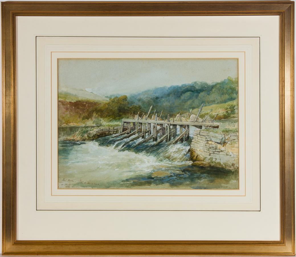 A very fine watercolour study of the River Avon by the eminent British artist Frederick Henry Henshaw (1807-1891). This wonderfully detailed landscape is full of movement and interest, with touches of white gouache used to emphasize the power of the