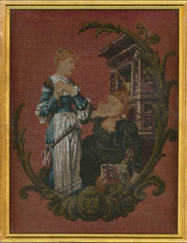 Framed 19th Century Embroidery - Petit Point Embroidery and Beadwork - Art by Unknown