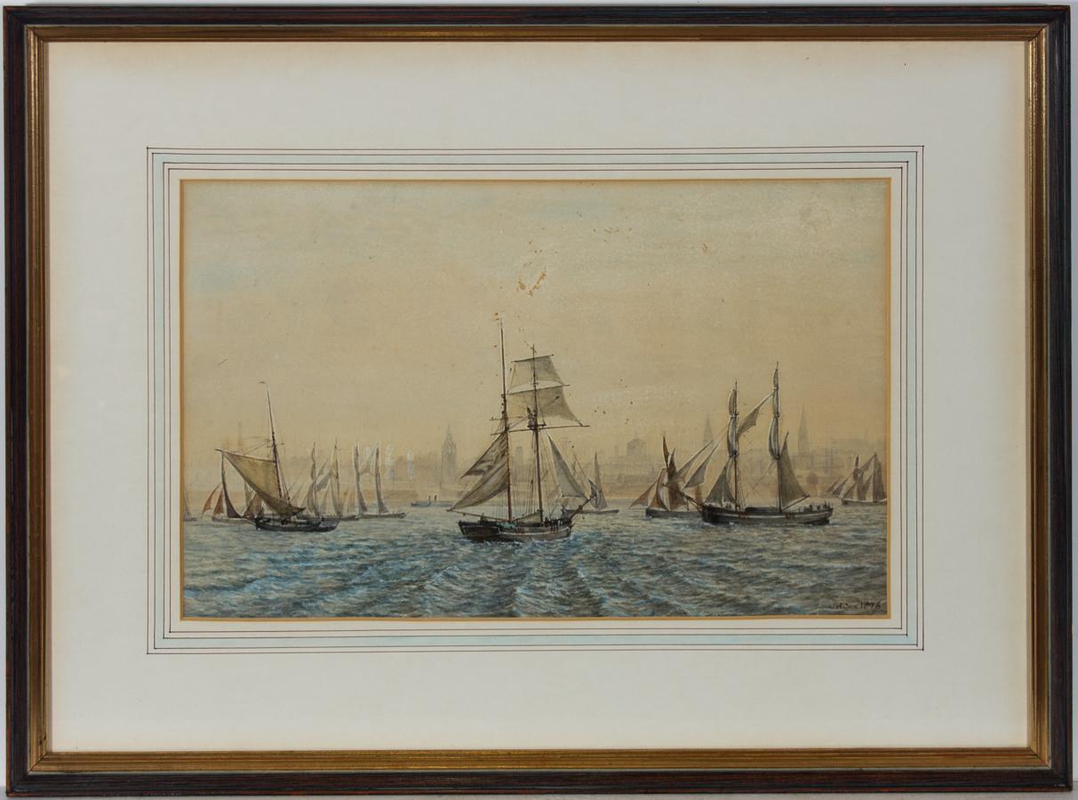 Unknown Figurative Art - Charles Hudson Cox (1829-1901) - 1876 Watercolour, Ships