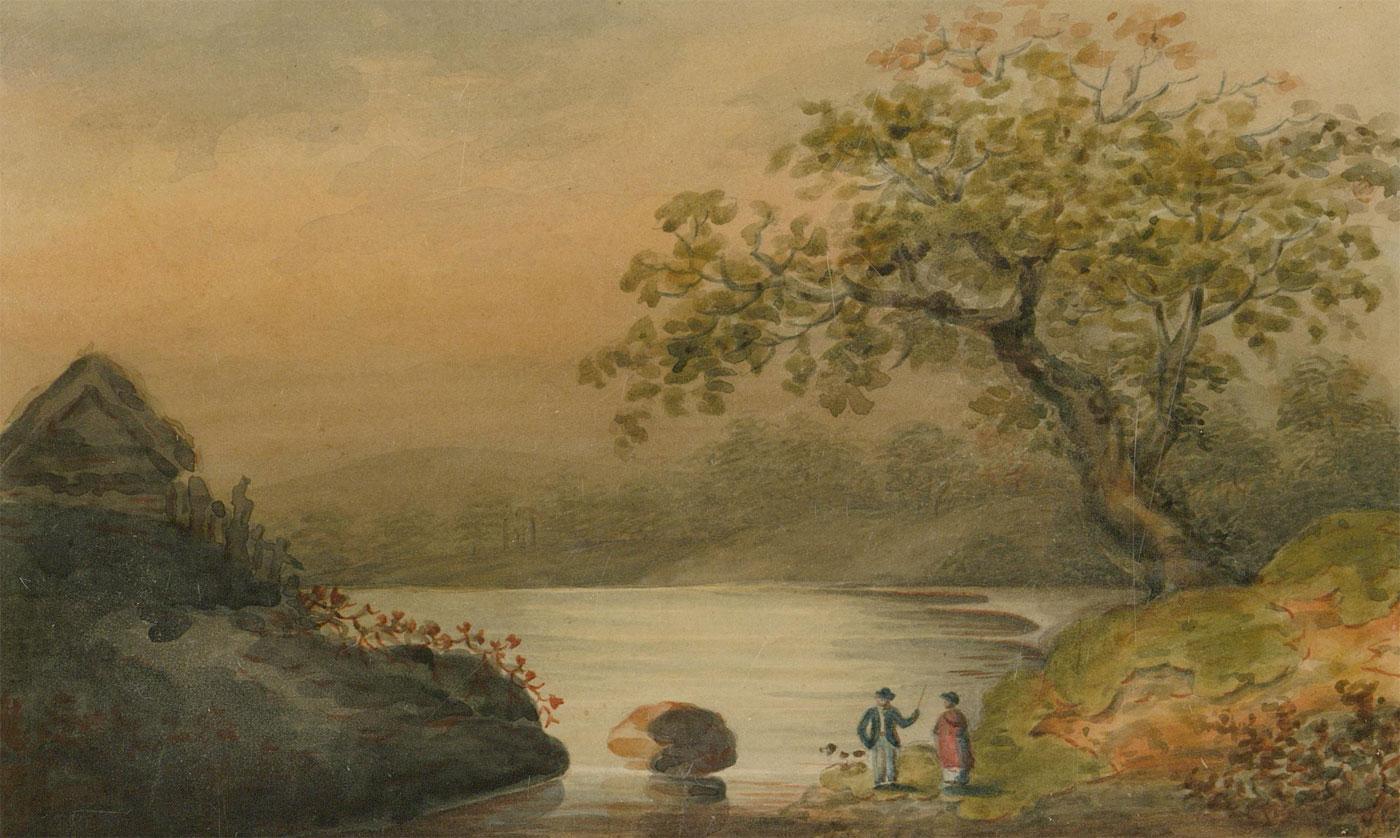 Gideon Yates (act.1790-c.1837) - Early 19th C. Watercolour, Sunset by the River 1