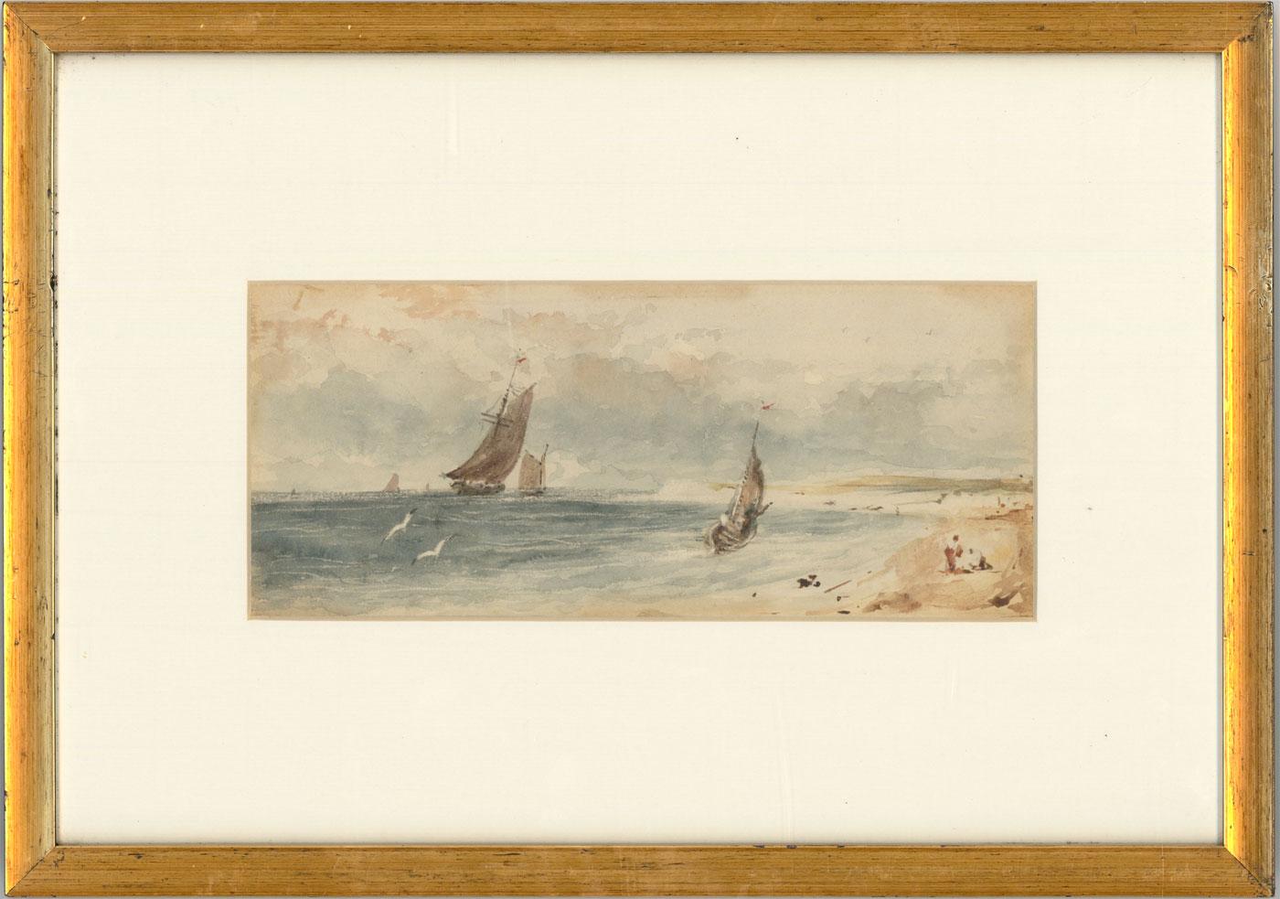 Set of Two Early 20th Century Framed Watercolours - Seascape Scenes - Beige Figurative Art by Unknown