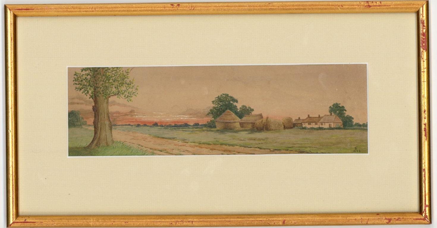 N.F. - Set of Three 1893 Watercolours, Rural Landscapes - Beige Landscape Art by Unknown