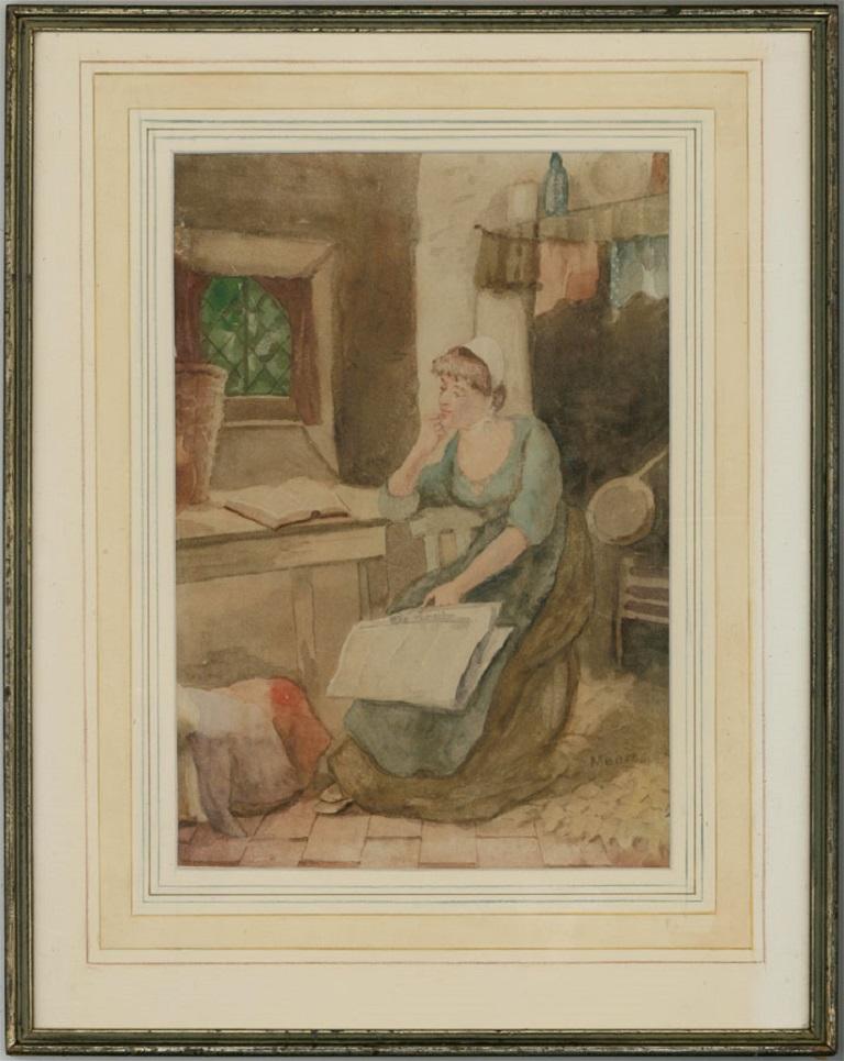 Aquarell des späten 19. Jahrhunderts, The Day's News, Fanny Mearns (fl.1870-1881)