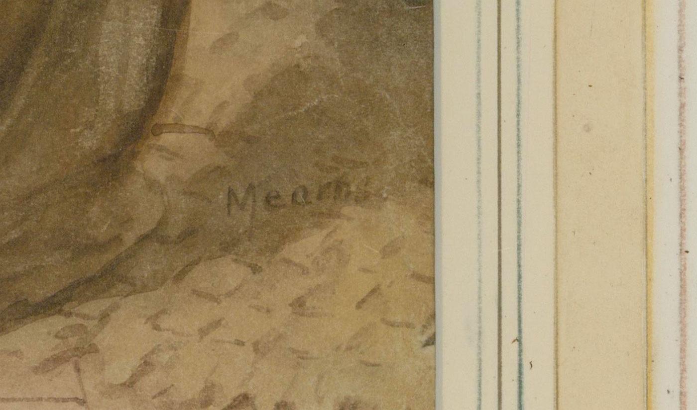 Portrait à l'aquarelle extrêmement fin et réfléchi d'une dame assise, par l'artiste victorienne répertoriée Fanny Mearns (fl.1870-1881). L'artiste a une technique délicate et distincte, utilisant des palettes légères pour dépeindre des scènes
