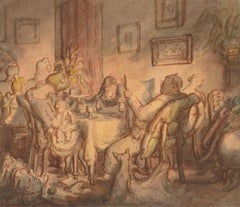Vintage Harold Hope Read (1881-1959) -Watercolour, A Family at Tea