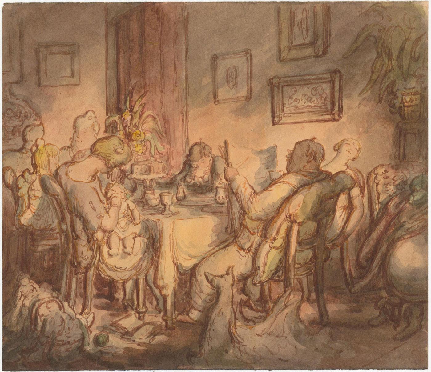 Harold Hope Read (1881-1959) -Watercolour, A Family at Tea 3